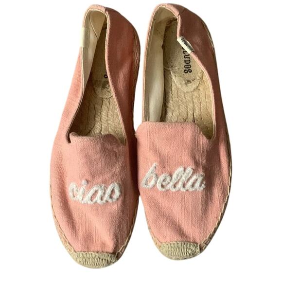 Anthropologie Soludos Ciao Bella Espadrilles Woven Platform Pink White Size 7.5 - Picture 3 of 5